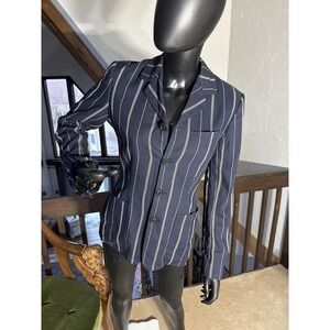 Vtg Ralph Lauren Blue Label Navy Pinstripe Wool Blend Blazer SZ 4 90s Tailoring